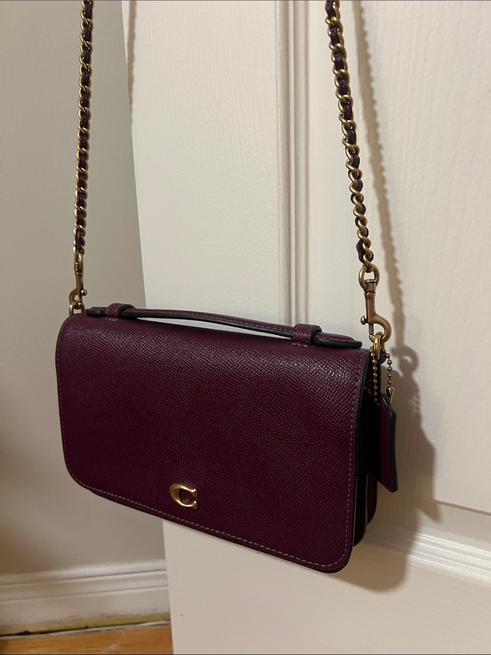 Coach Bea Pebbled Leather Crossbody in Plum with Gold Hardware